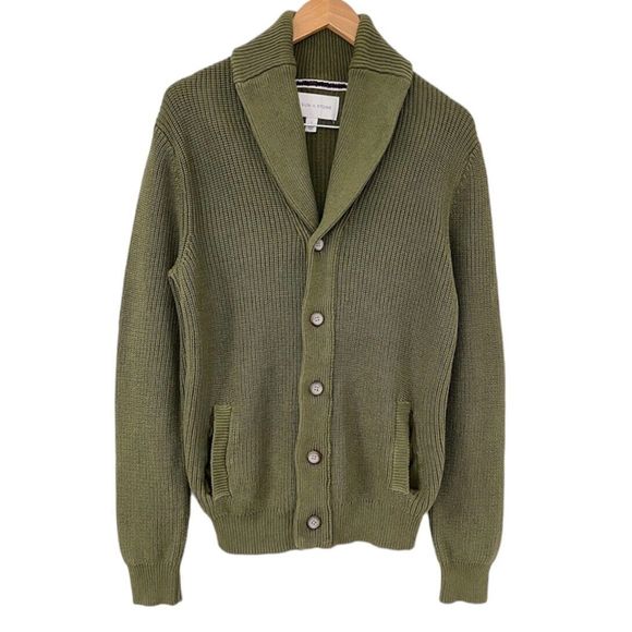 Sun + Stone Mens Shawl Collar Ribbed Cardigan Sweater Cotton Chunky Knit Size S - Picture 1 of 9
